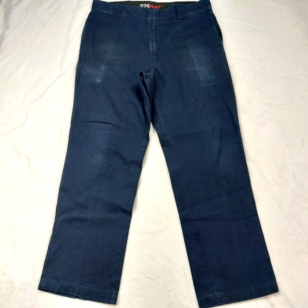DICKIES 874 FLEX MENS BLUE FLAT FRONT WORK PANTS SIZE 38/32 (2)